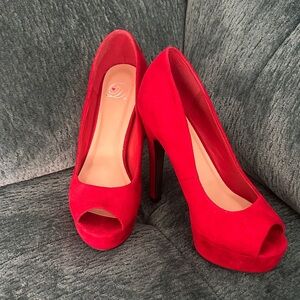 Elegant Red Peep-Toe Heels